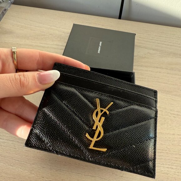NWT Saint Laurent YSL Card Holder Chevron Pattern Black Leather Grain De Poudre - Picture 10 of 10
